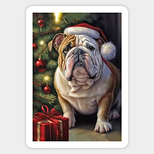 English Bulldog Santa Hat Christmas Card Sticker